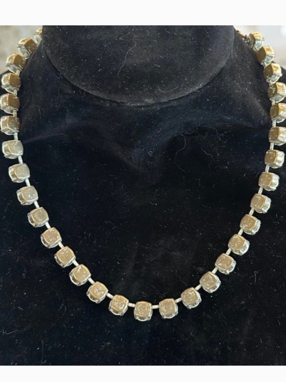 TOVA Vintage Inspired Crystal Necklace w/ Yellow Patina Wash in Brass - Picture 8 of 11